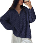 Womens Long Sleeve Quarter Zip Cable Knit Sweater - Oversized Cozy