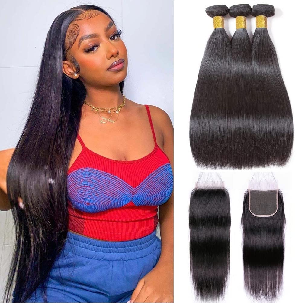10A Brazilian Straight Human Hair Bundles with Closure for You
