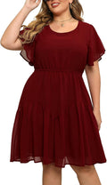 Plus Size Summer Midi Chiffon Dress for Curvy Women - Ruffle Sleeve