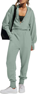 Caracilia Jumpsuits for Women Fall Casual Zip Sweatshirt Romper