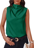 Cicy Bell Mock Neck Satin Tank Top - Sleek Workwear Option