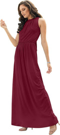 Crimson Dark Red Sleeveless Summer Formal Flowy Gown - for Women