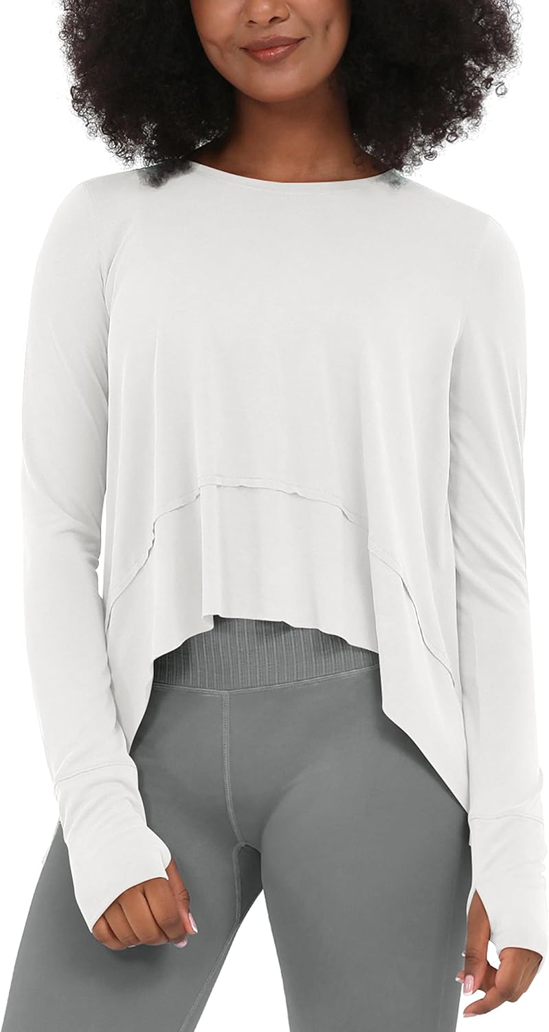 ODODOS Women's Crop Top - Move Freely with Thumb Holes