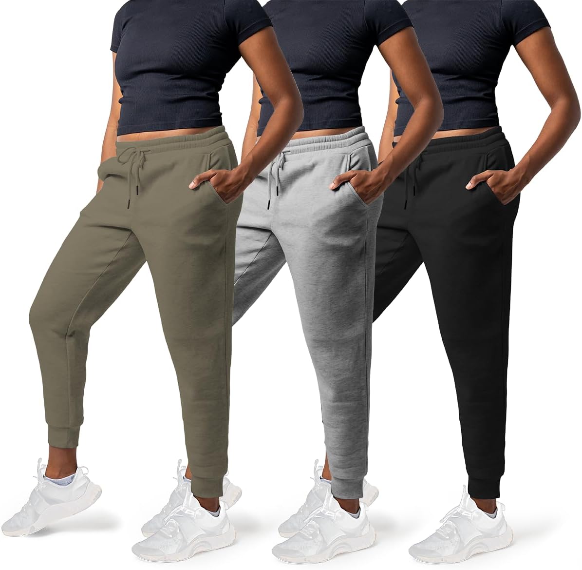 3 Pack Sweatpants Women - Cozy Fleece Joggers with Pockets