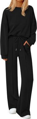 2 Piece Sets For Women Long Sleeve Sweatshirt Wide Leg Pants - Cozy