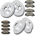 Front and Rear Brake Kit Drilled and Slotted Rotors - Quiet Ceramic