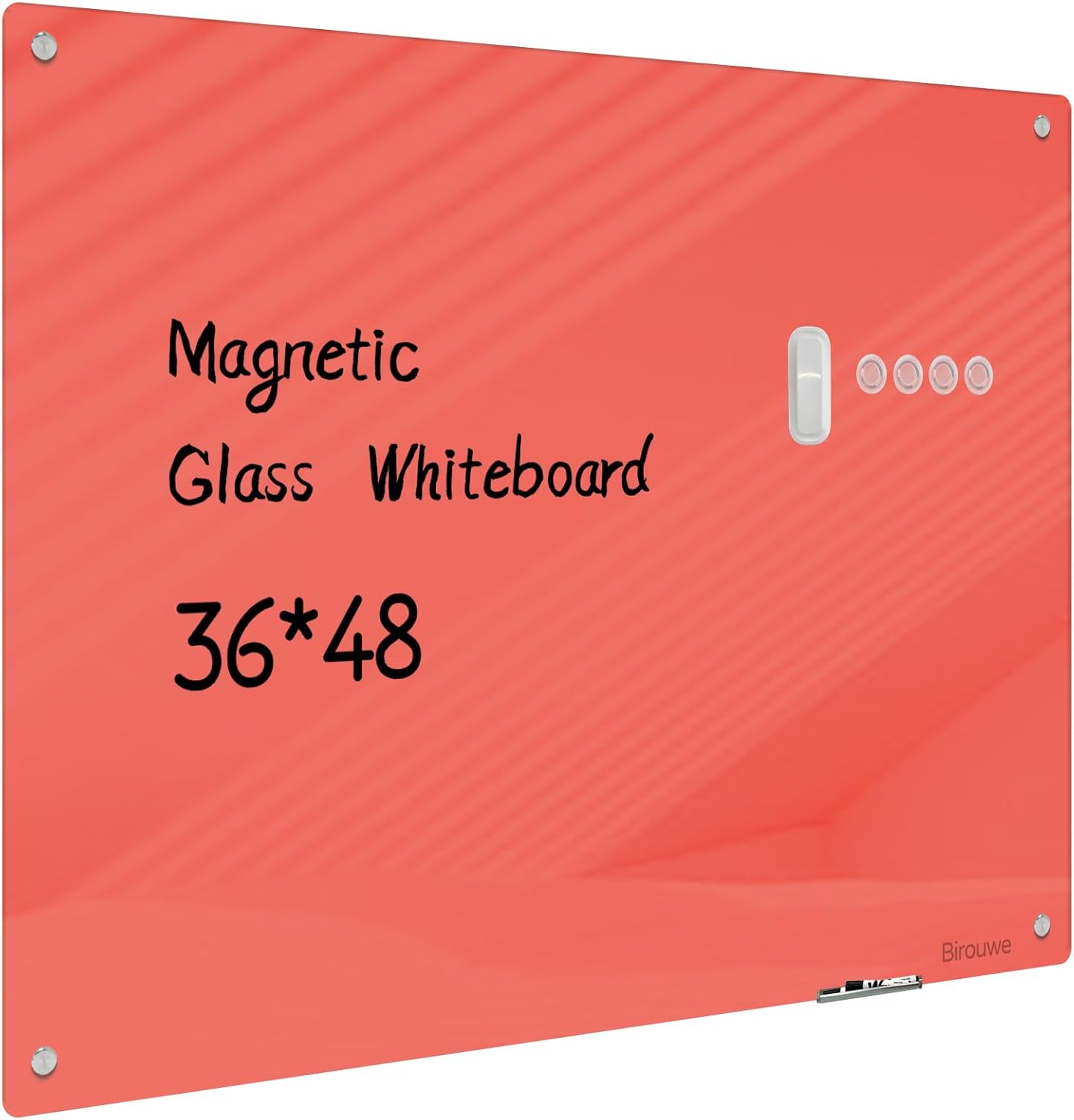 Magnetic Glass Whiteboard - Frameless Dry Erase Board 48x36 in Red