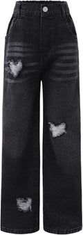 Girl's Bowknot Print Washed High Rise Jeans - Comfortable Straight Leg