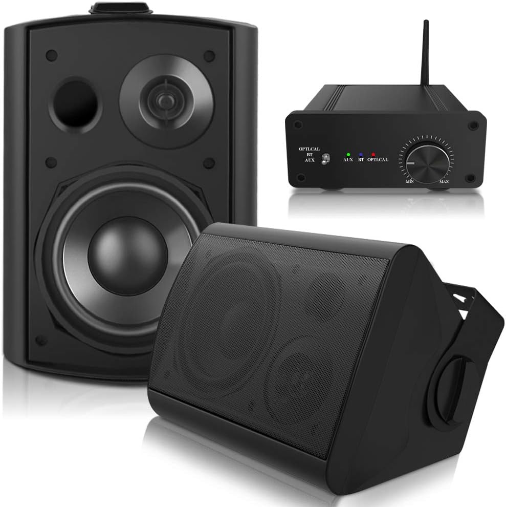 Pohopa 5.25 Inch Outdoor Speakers with Bluetooth Amplifier