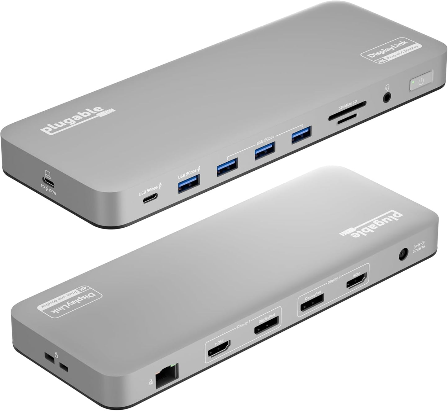 Plugable USB C Laptop Docking Station for Dual 4K Displays