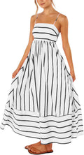 Striped Back Smocked Maxi Dress - Flowy, Pocketed A-Line Midi