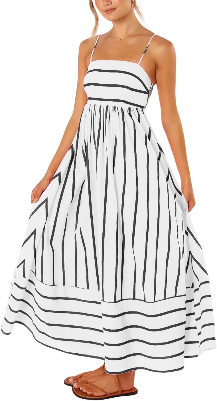 Chouyatou Women's Striped Back Smocked Maxi Dress for All Occasions