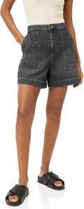 Womens High Waisted Denim Shorts with Drawstring - Casual Wide Leg