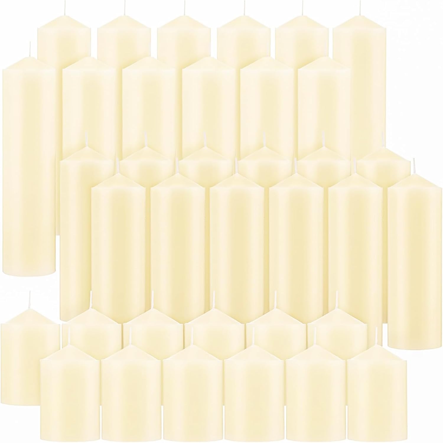 36 Pcs Ivory Pillar Candles Set for Weddings and Events