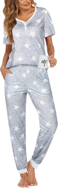 Ekouaer Pajamas for Women Set 2 Piece Lounge Set - Soft V-Neck PJs