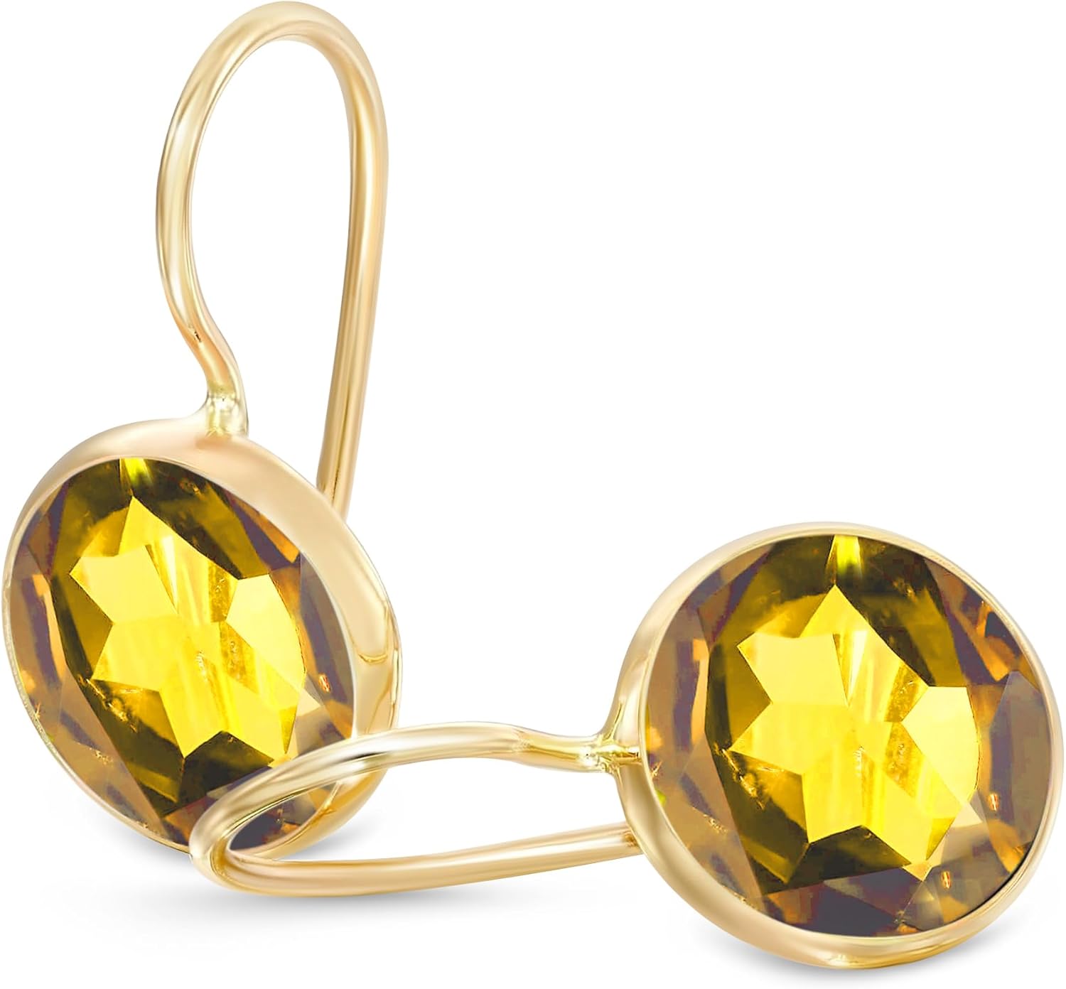 14k Solid Yellow Gold Citrine Gemstone Dangle Earrings Gift
