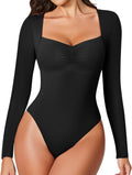 Women's Sweetheart Neckline Long Sleeve Double Lined Bodysuit