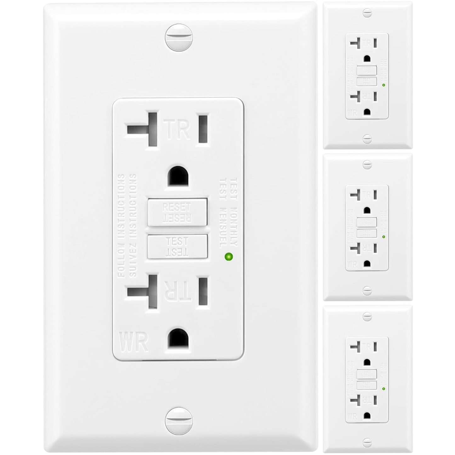 4 Pack GFCI Outlet 20 Amp with Self-Test for Indoor Outdoor Use