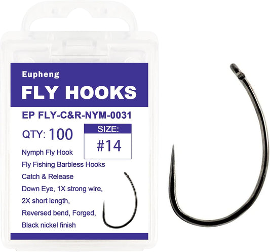 100pc Barbless Fly Fishing Hooks by EUPHENG