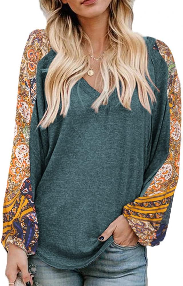 Beyove Boho Tops for Women Long Sleeve V Neck Casual Blouses