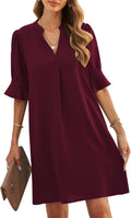 JOCAFIYE Womens Dresses V-Neck Ruffled Short Sleeve Dress