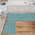 Chenille Striped Bath Mats Set of 2 - Ultra Thick Absorbent Bath Rugs