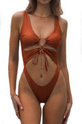 Women's Sexy Cutout Lace Up Backless High Cut Monokini - CHYRII