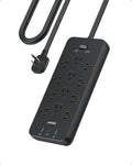 Surge Protector Flat Plug Power Strip 12 Outlets with USB-C - Compact