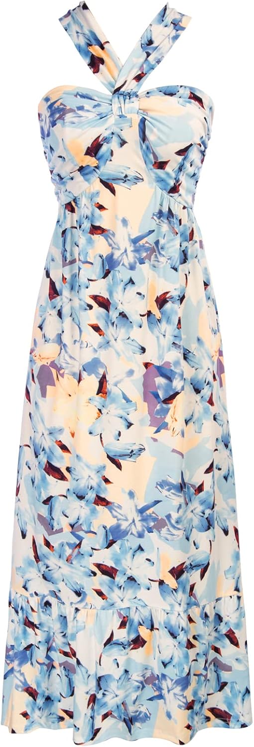 Women's Criss Cross Halterneck Floral Print Maxi Dress for Summer