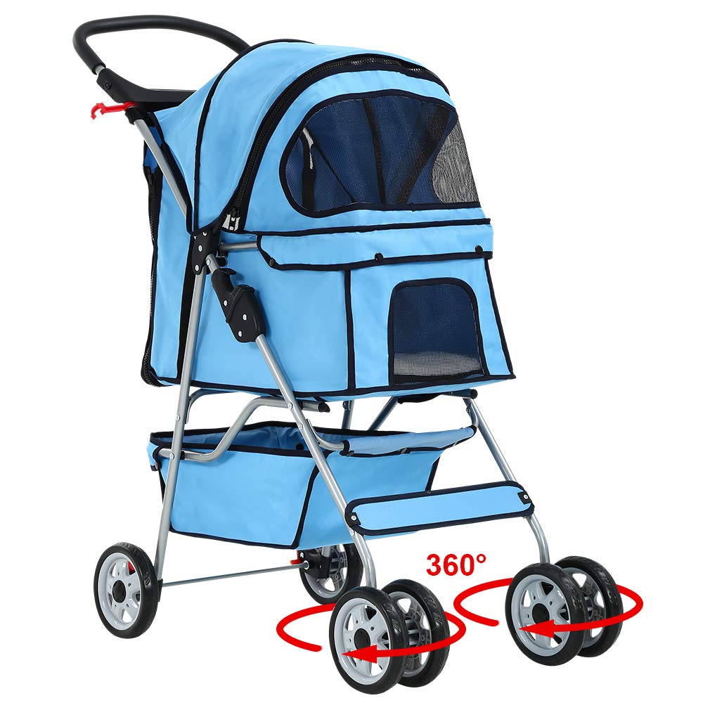 BestPet 4 Wheels Pet Stroller for Cats and Dogs - Travel Ready