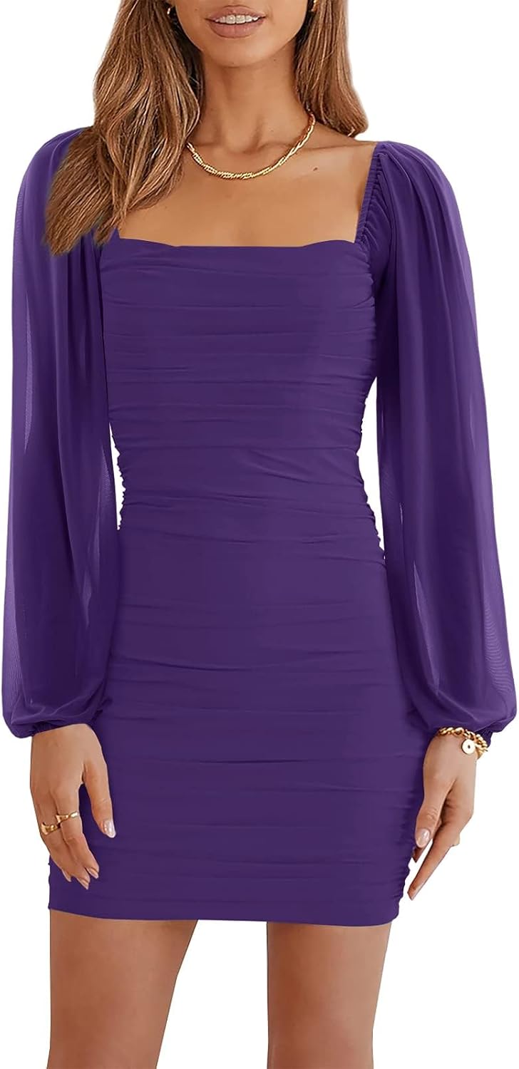 Ofenbuy Women's Mesh Long Sleeve Dress for Every Occasion