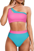 Women Cutout One Shoulder High Waisted Bikini Set - Flattering High