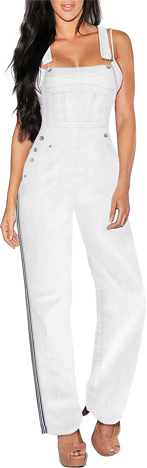 Hybrid & Company Womens Super Comfy Stretch Denim Jumpsuit Pants