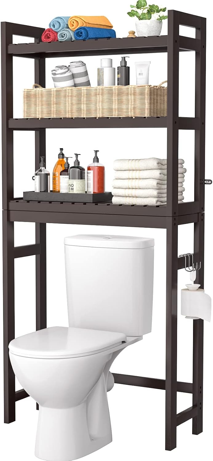 Homykic Over The Toilet Storage: Bamboo 3-Tier Organizer Rack