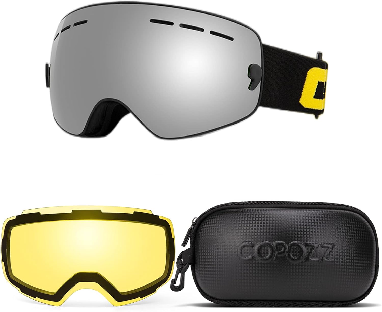 COPOZZ Kids Ski Goggles Set - Anti-Fog Yellow Lens for Clear Vision