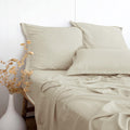 Beige Linen-Textured Bed Sheets Set Queen - Soft, Cool Bamboo Blend
