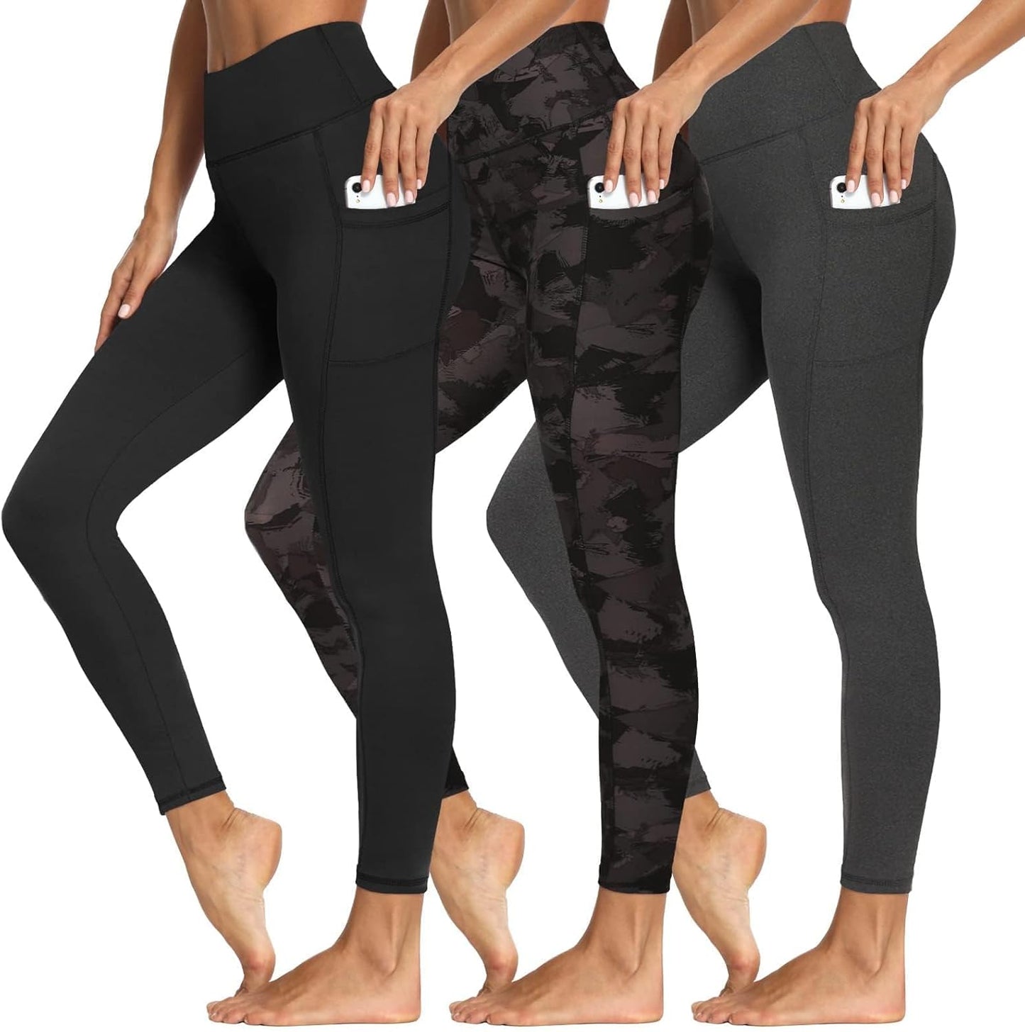 3 Packs Leggings with Pockets for Women - Soft High Waisted Yoga Pants