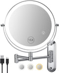 Wall Mounted Mirror with Lights 15x Magnifying Extended Arm - Chrome