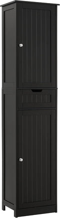 Tall Black Bathroom Cabinet with 2 Doors and 1 Drawer - Narrow Storage