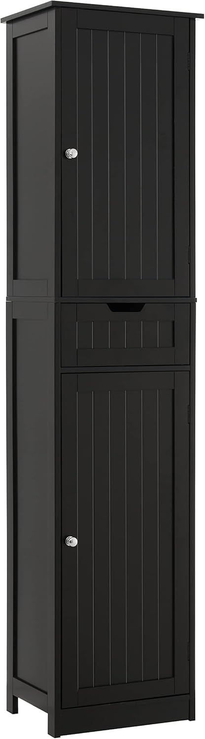 Iwell Tall Black Bathroom Cabinet with Adjustable Shelves for Storage