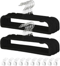 Velvet Pants Hangers 20 Pack with 10 Connectors - Black Space Saver