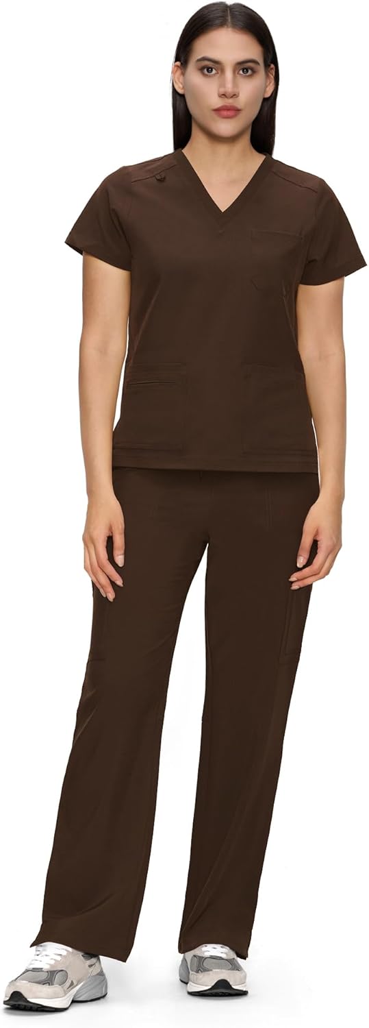 V-Neck Scrubs for Women with 12 Pockets and Yoga Waistband