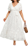 Plus Size Wrap V Neck Maxi Dress for Wedding Guest - Summer 2025