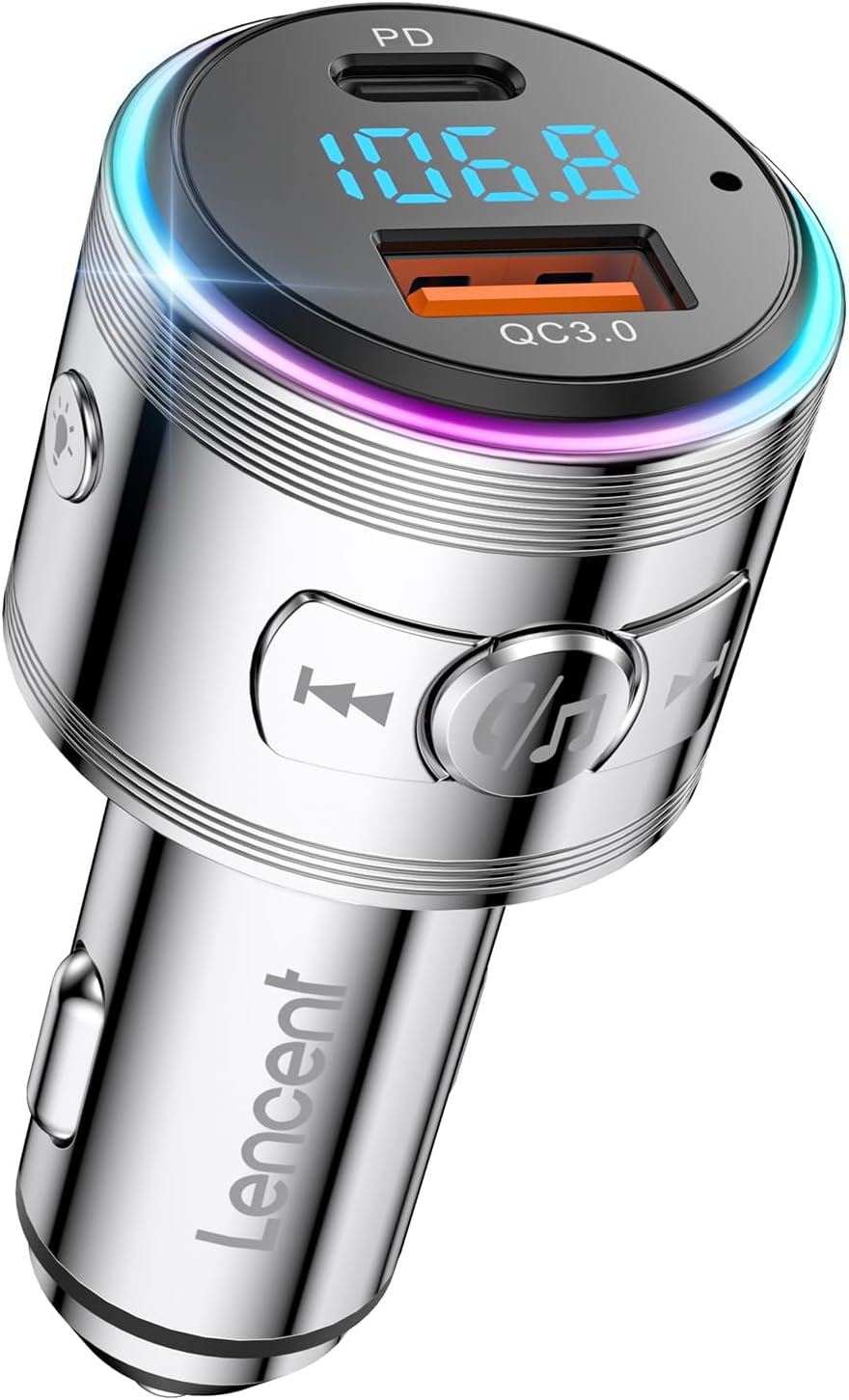 LENCENT Bluetooth FM Transmitter - Crystal Clear Calls & Fast Charging