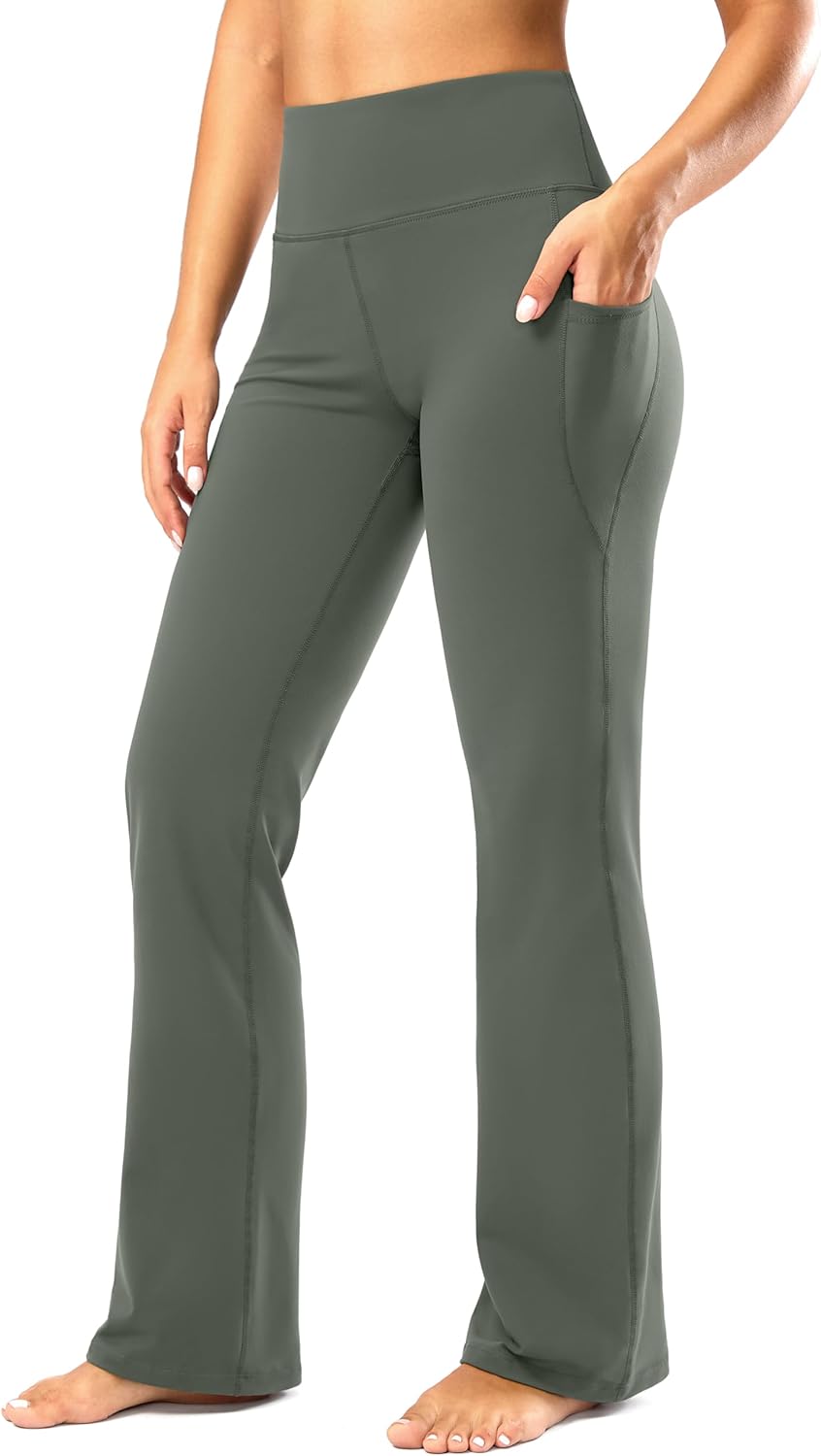 Bootcut Yoga Pants with Pockets for Women - High-Waisted Flare