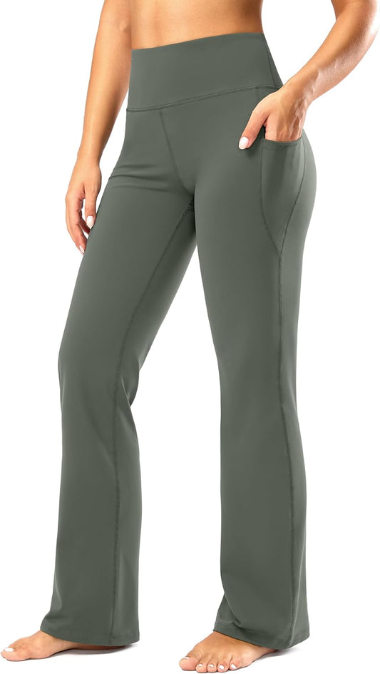 Bootcut Yoga Pants with Pockets for Women - High-Waisted Flare