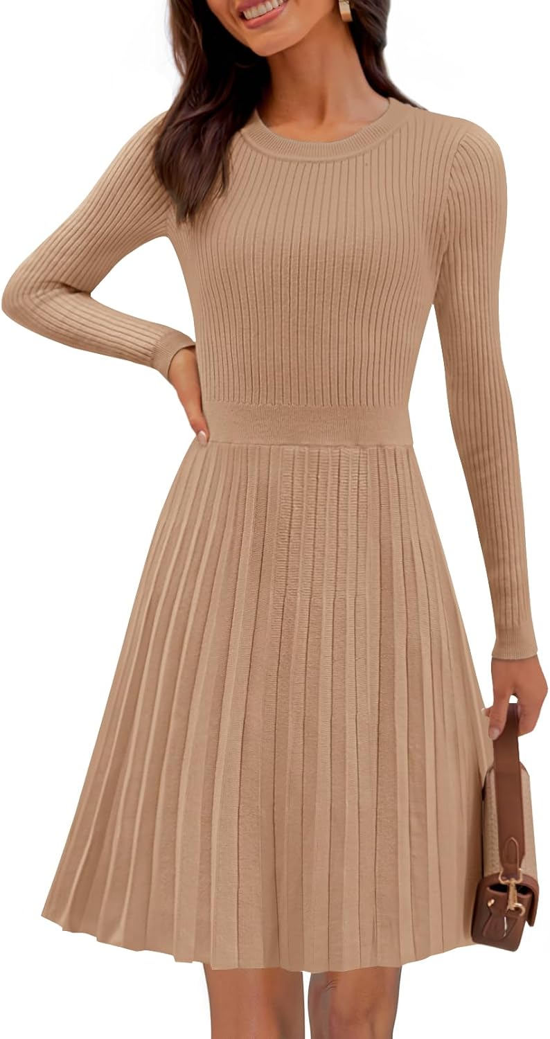 MEROKEETY Women's Long Sleeve Mini Sweater Dress for Fall Style