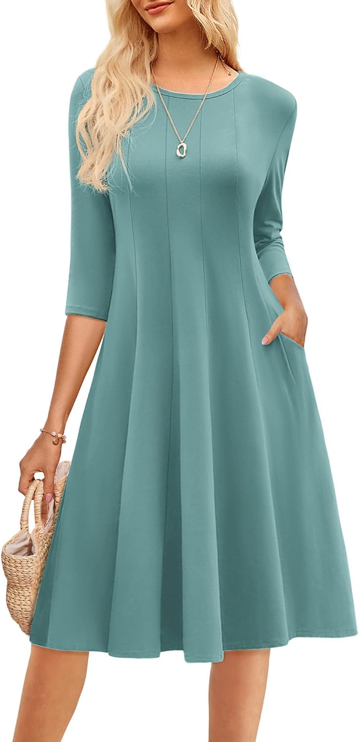 Trendy A-Line Midi Dress with Pockets for Casual Style