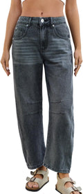 Mid Rise Barrel Jeans for Women Wide Leg Cropped Denim (Style 387S)