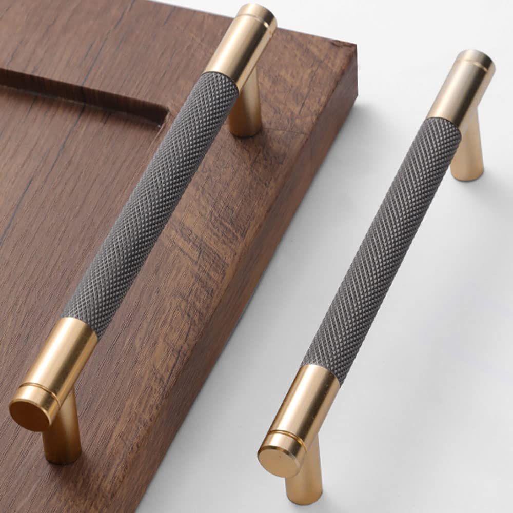 10 Pack 5 Inch Gold and Grey Knurled Bar Cabinet Pulls